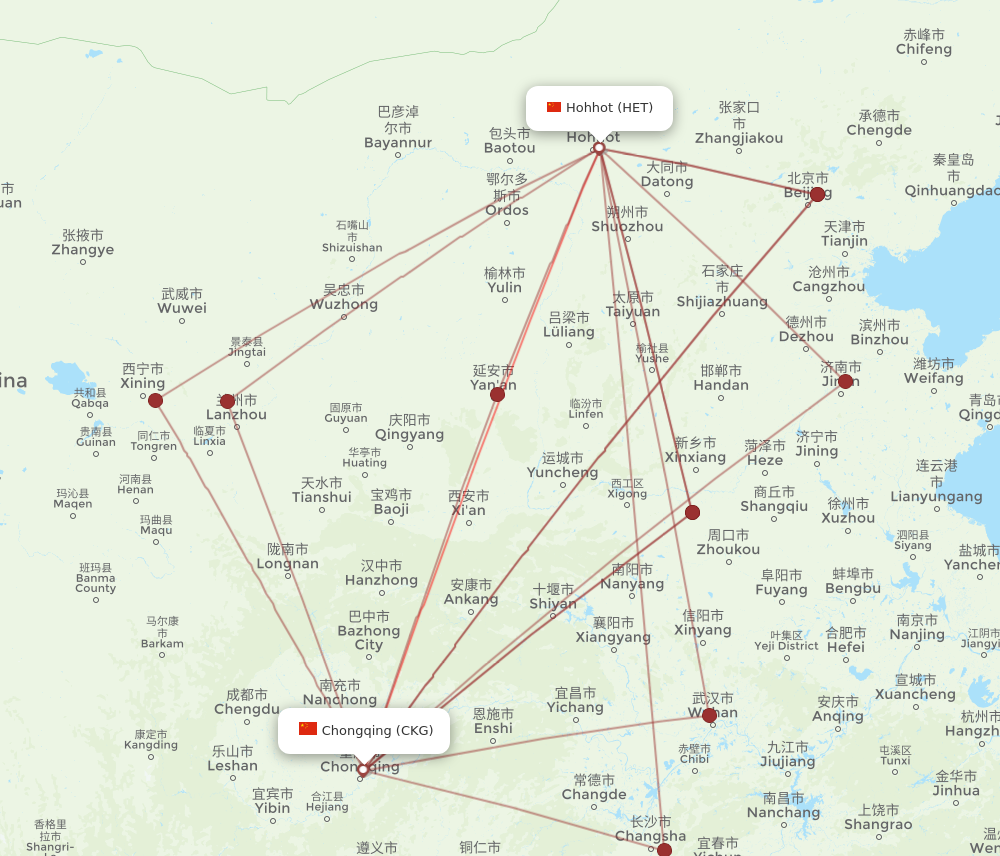 HET to CKG flights and routes map