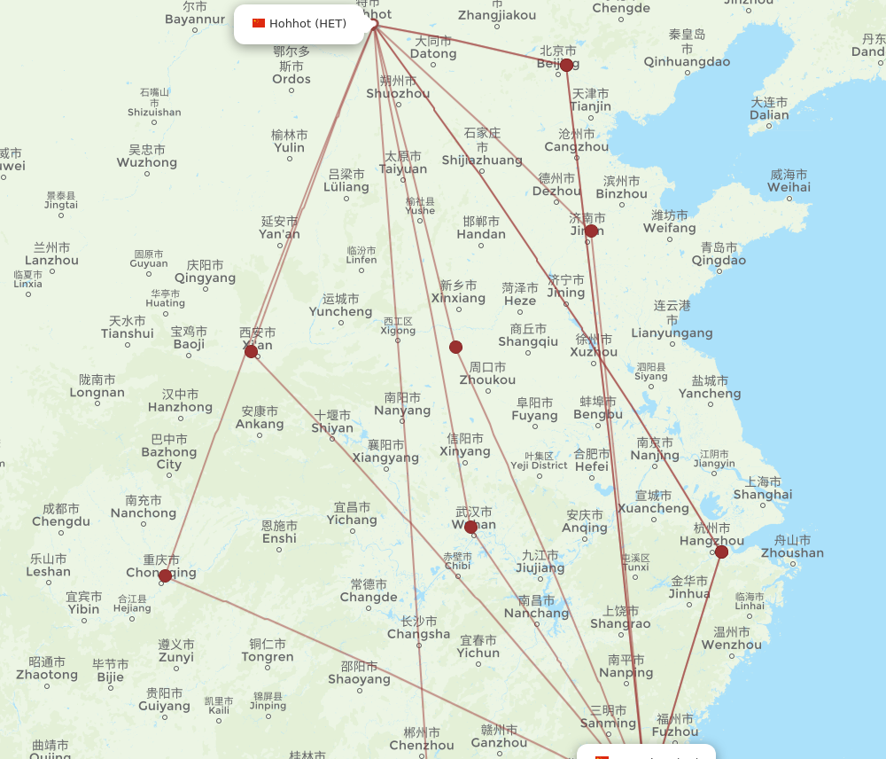 HET to JJN flights and routes map