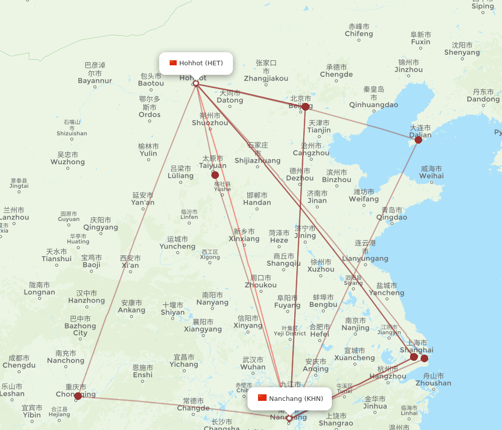 HET-KHN flight routes