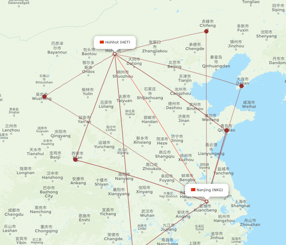 HET to NKG flights and routes map