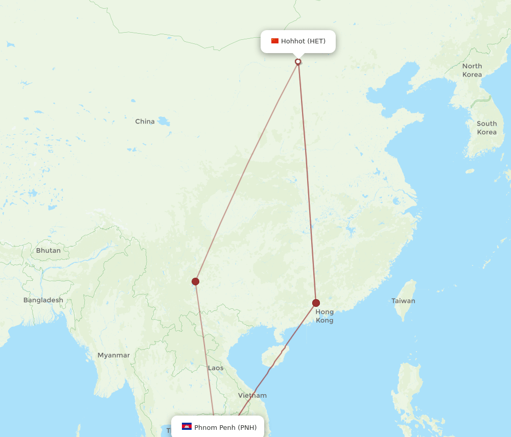 HET to PNH flights and routes map