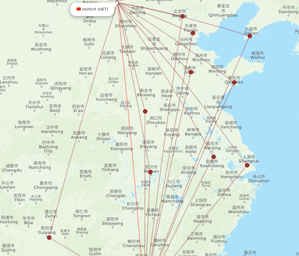 HET to SZX flights and routes map