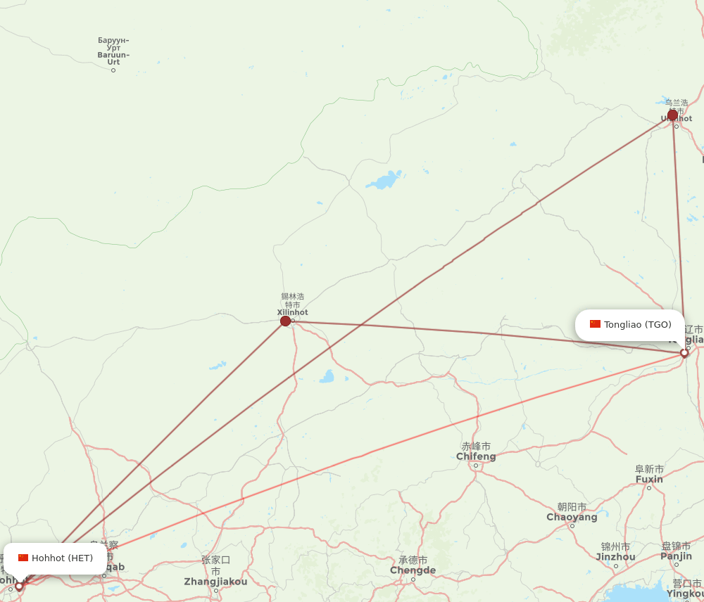 HET to TGO flights and routes map