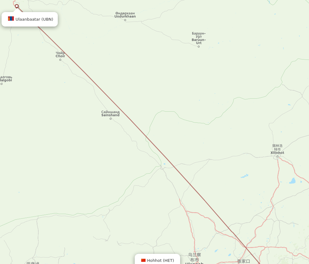 HET to UBN flights and routes map