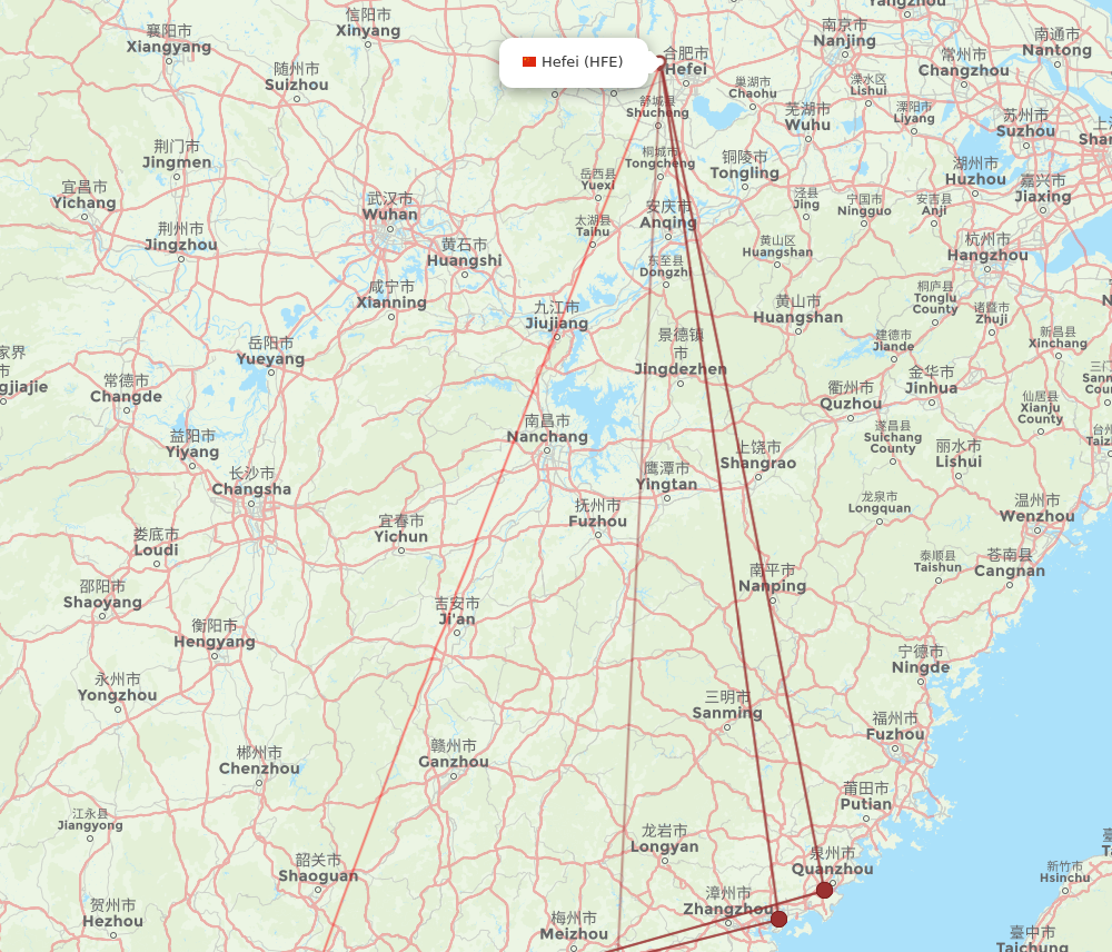 HFE to CAN flights and routes map