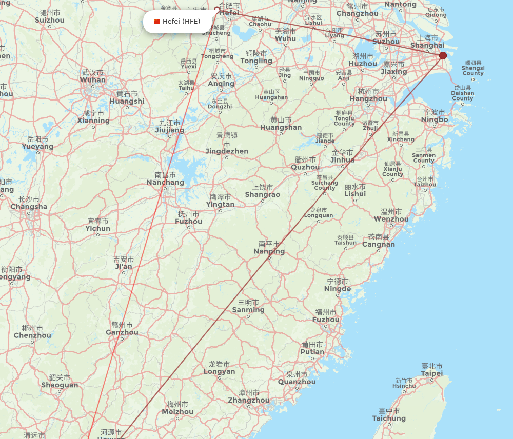 HFE to SZX flights and routes map