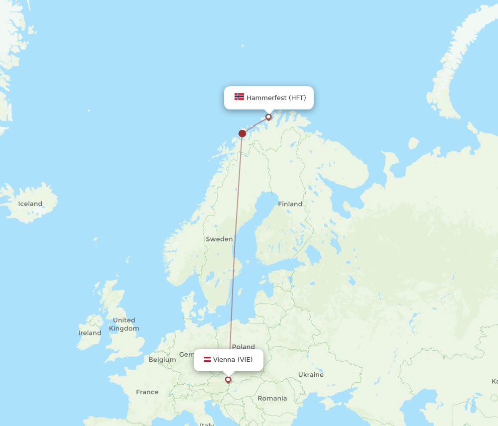 Vienna - Hammerfest route map and flight paths