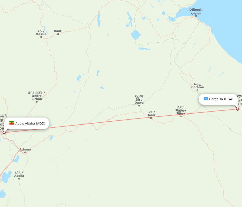 HGA to ADD flights and routes map