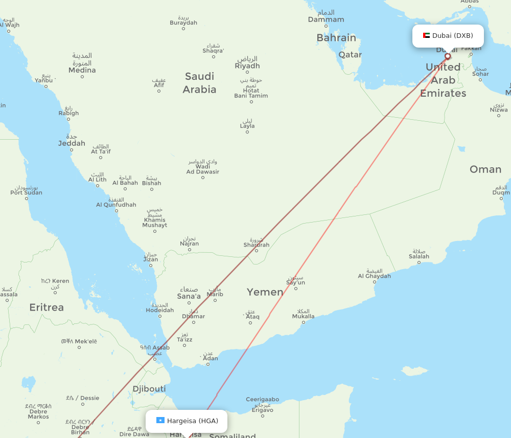 HGA to DXB flights and routes map