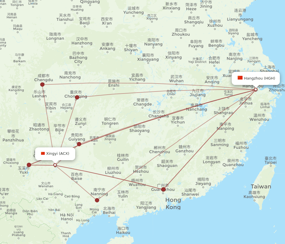 HGH to ACX flights and routes map