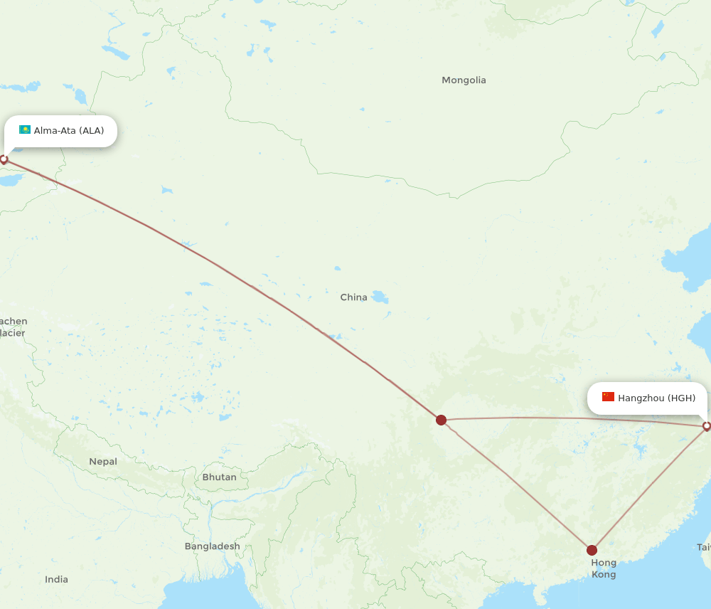 HGH-ALA flight routes