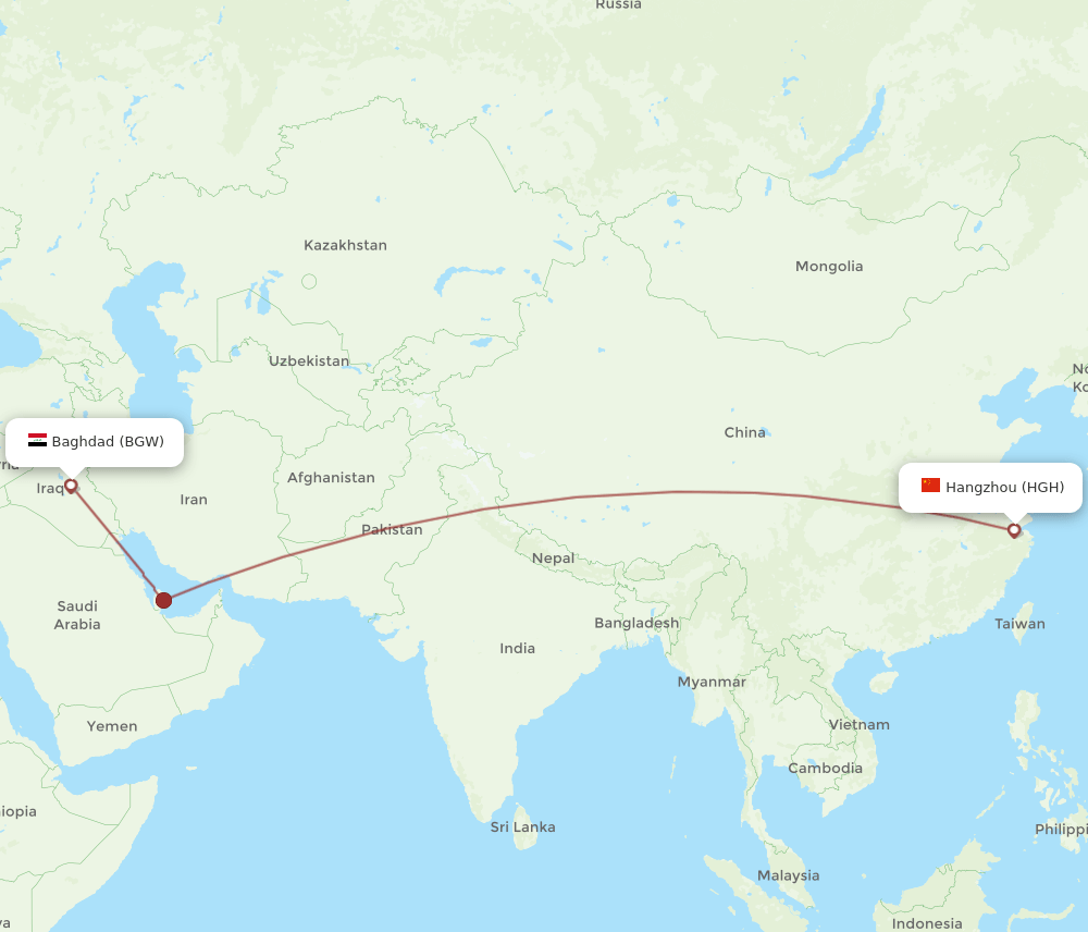 HGH to BGW flights and routes map