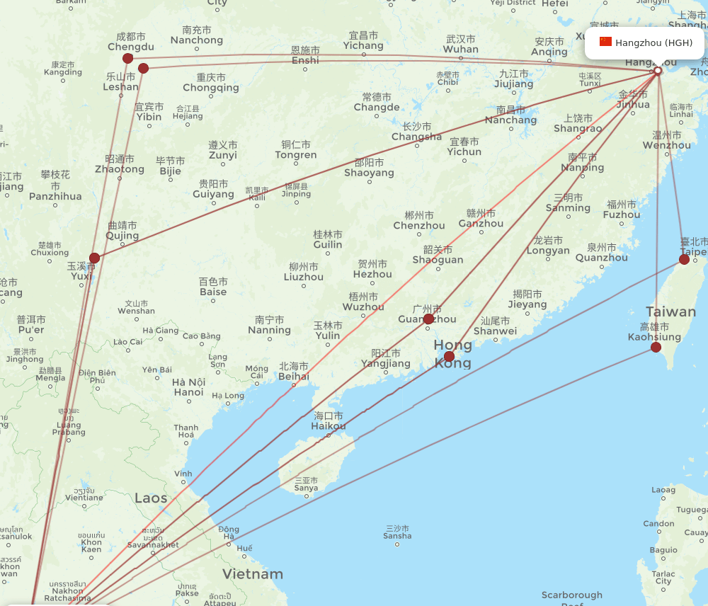 HGH to BKK flights and routes map