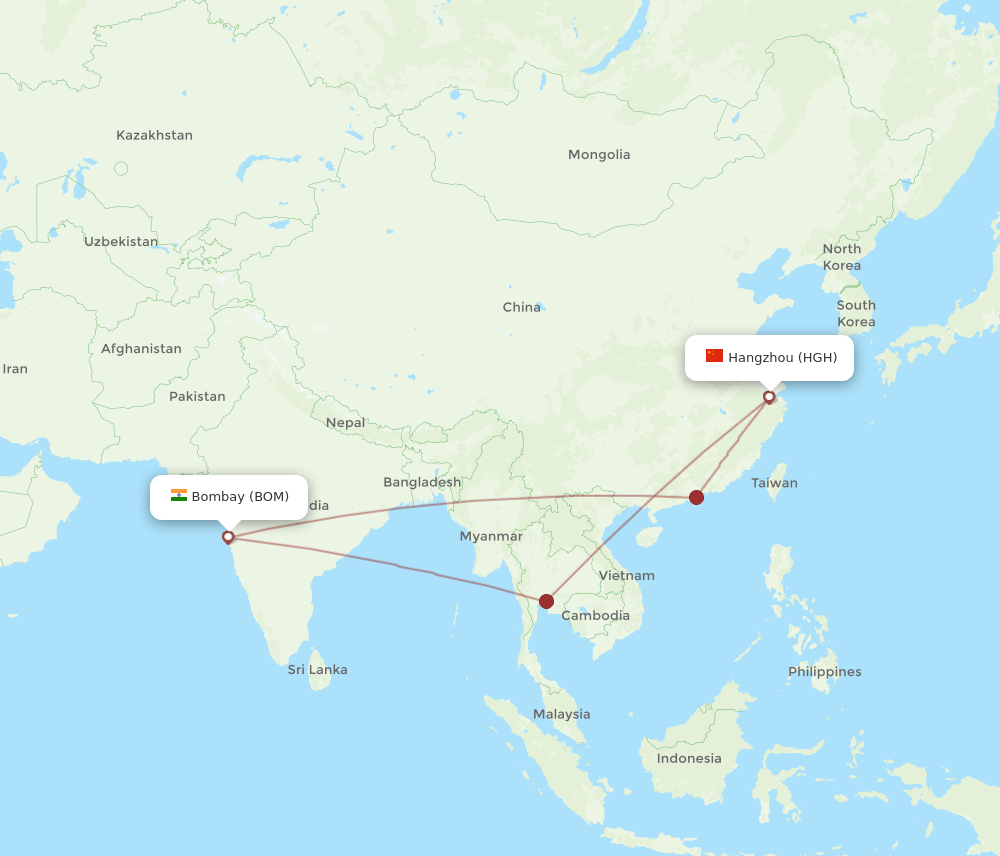 HGH-BOM flight routes