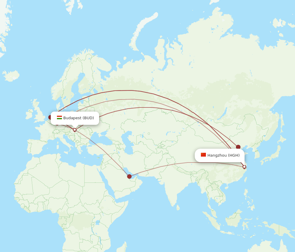 HGH to BUD flights and routes map