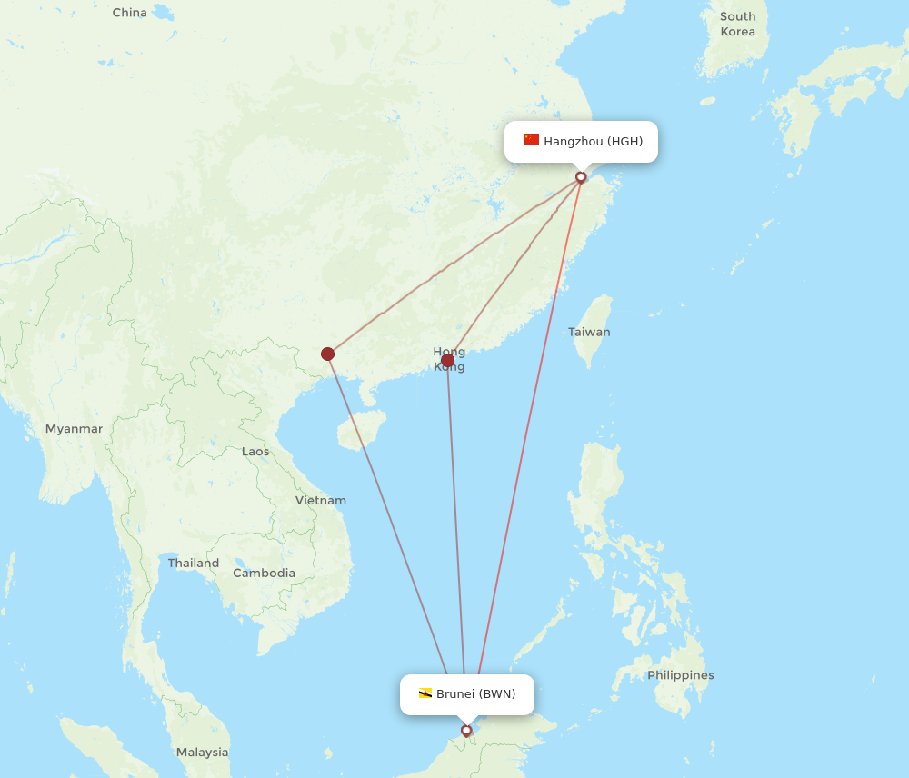 HGH to BWN flights and routes map