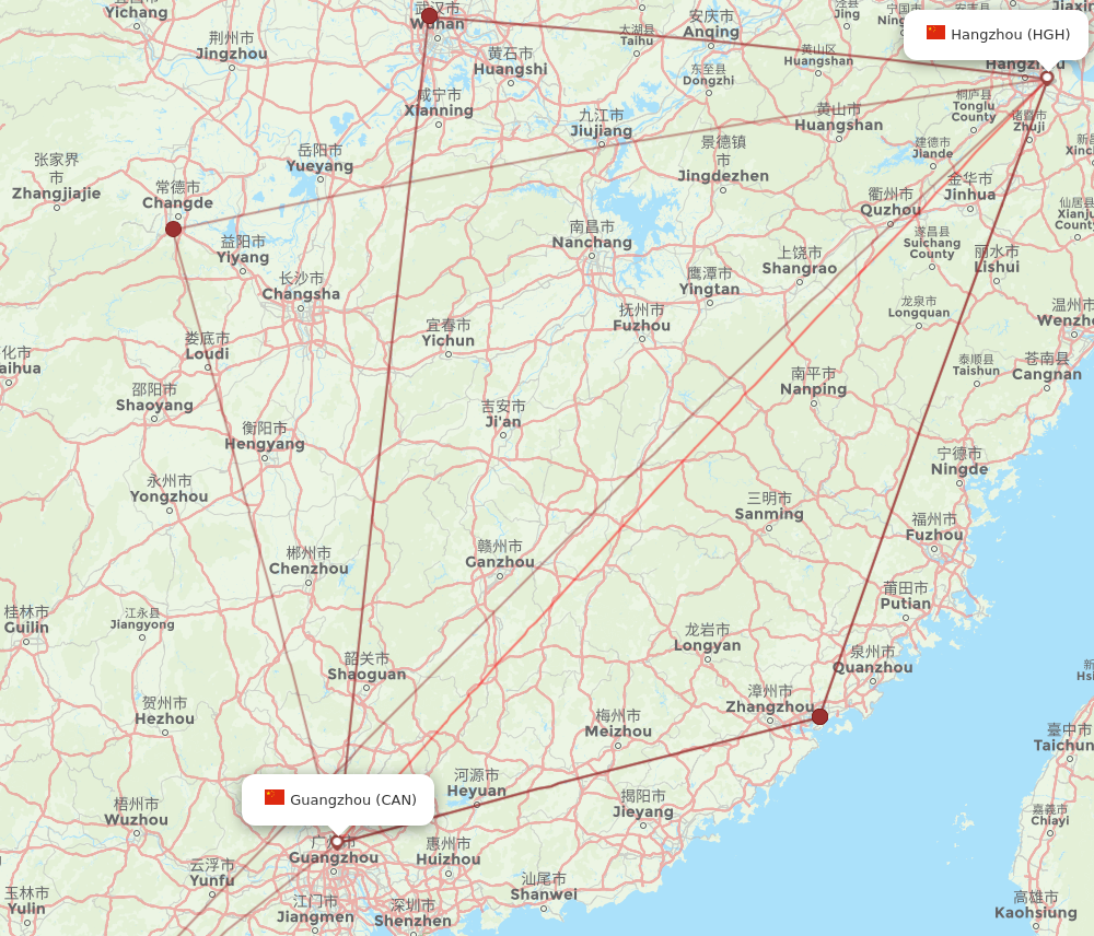 HGH to CAN flights and routes map