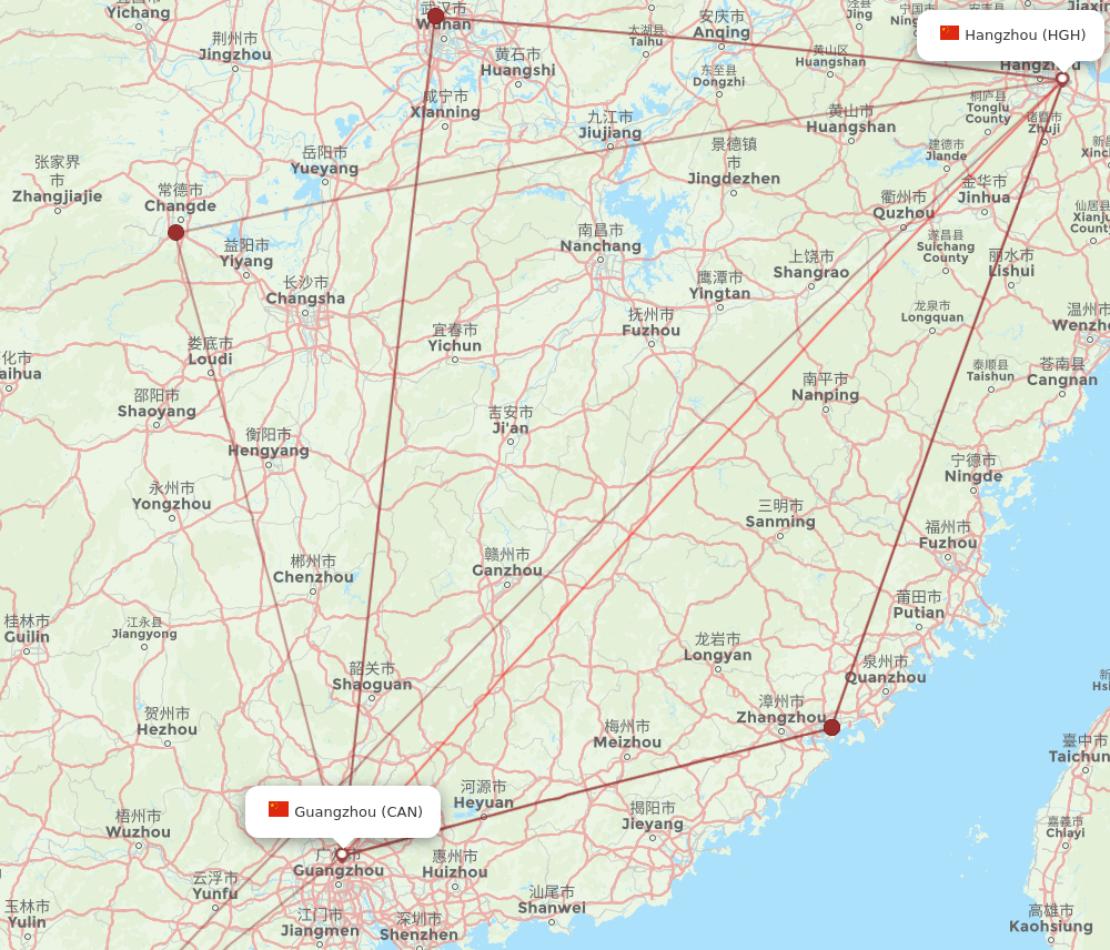 HGH to CAN flights and routes map