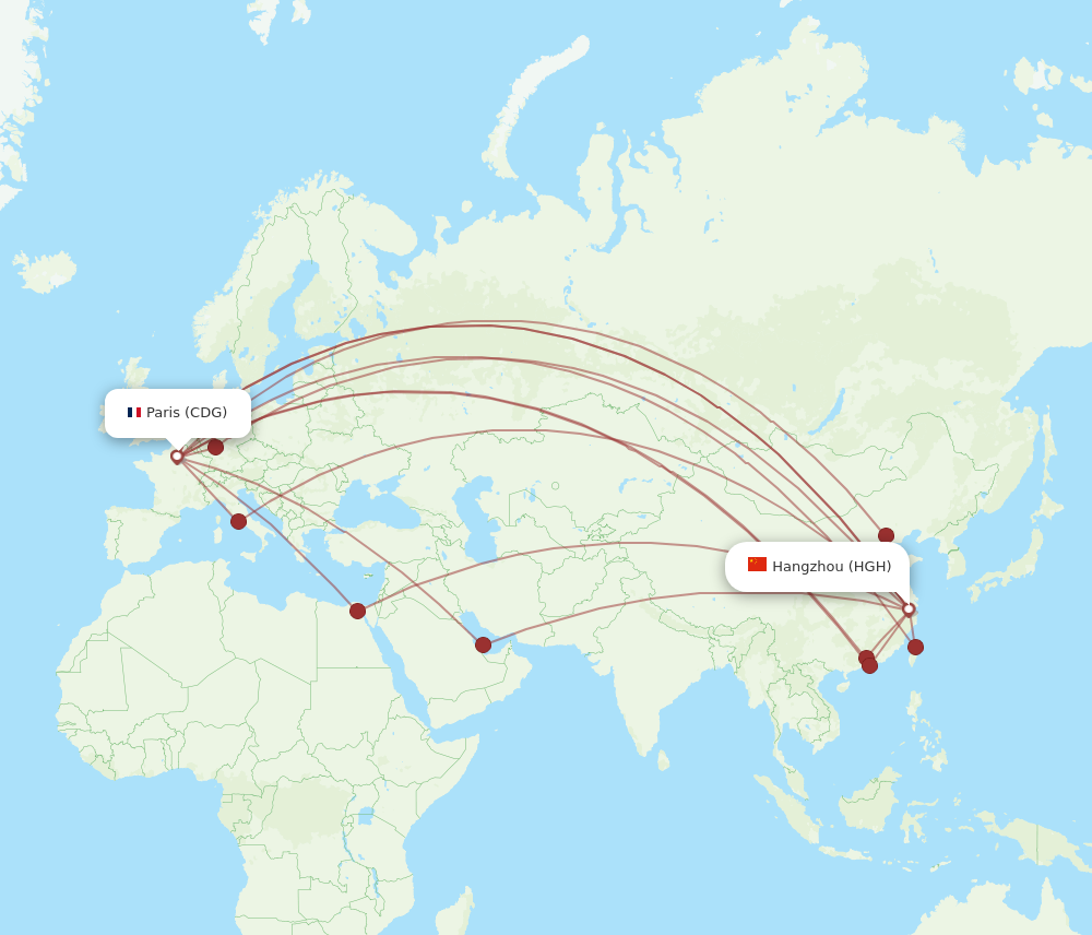 HGH to CDG flights and routes map
