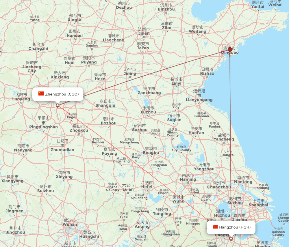 HGH to CGO flights and routes map