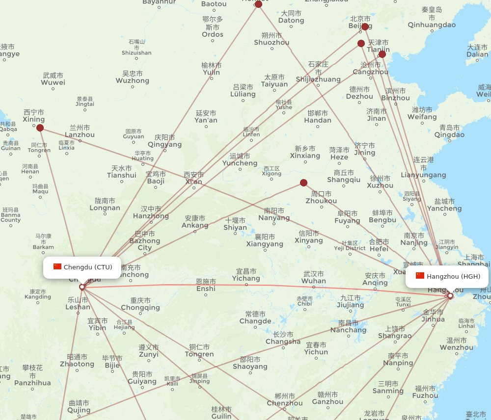 HGH to CTU flights and routes map