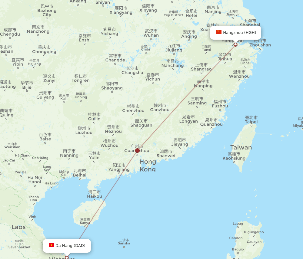 Da Nang - Hangzhou route map and flight paths