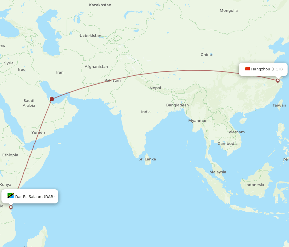 DAR to HGH flights and routes map