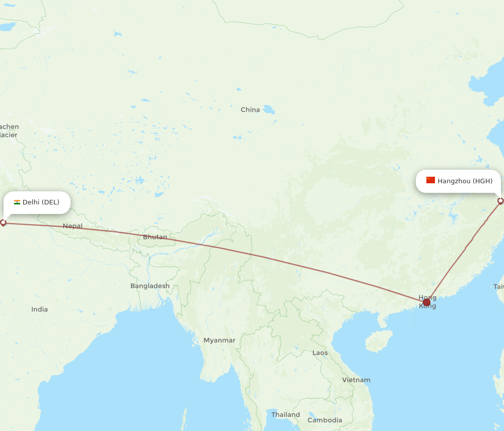 HGH to DEL flights and routes map
