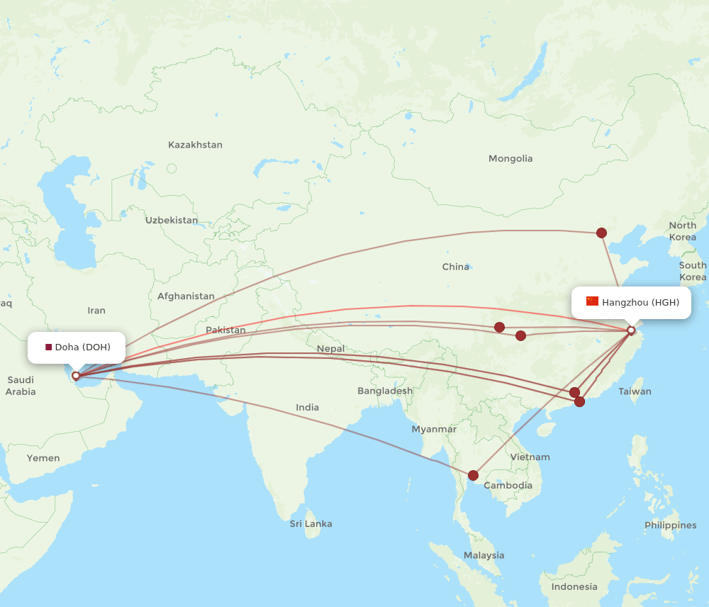 HGH-DOH flight routes