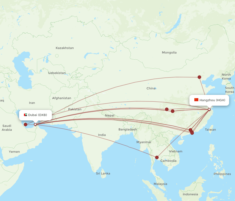 HGH-DXB flight routes