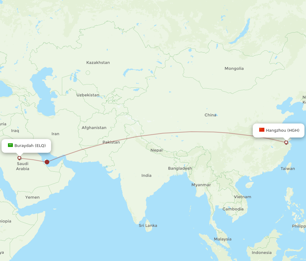 Gassim - Hangzhou route map and flight paths