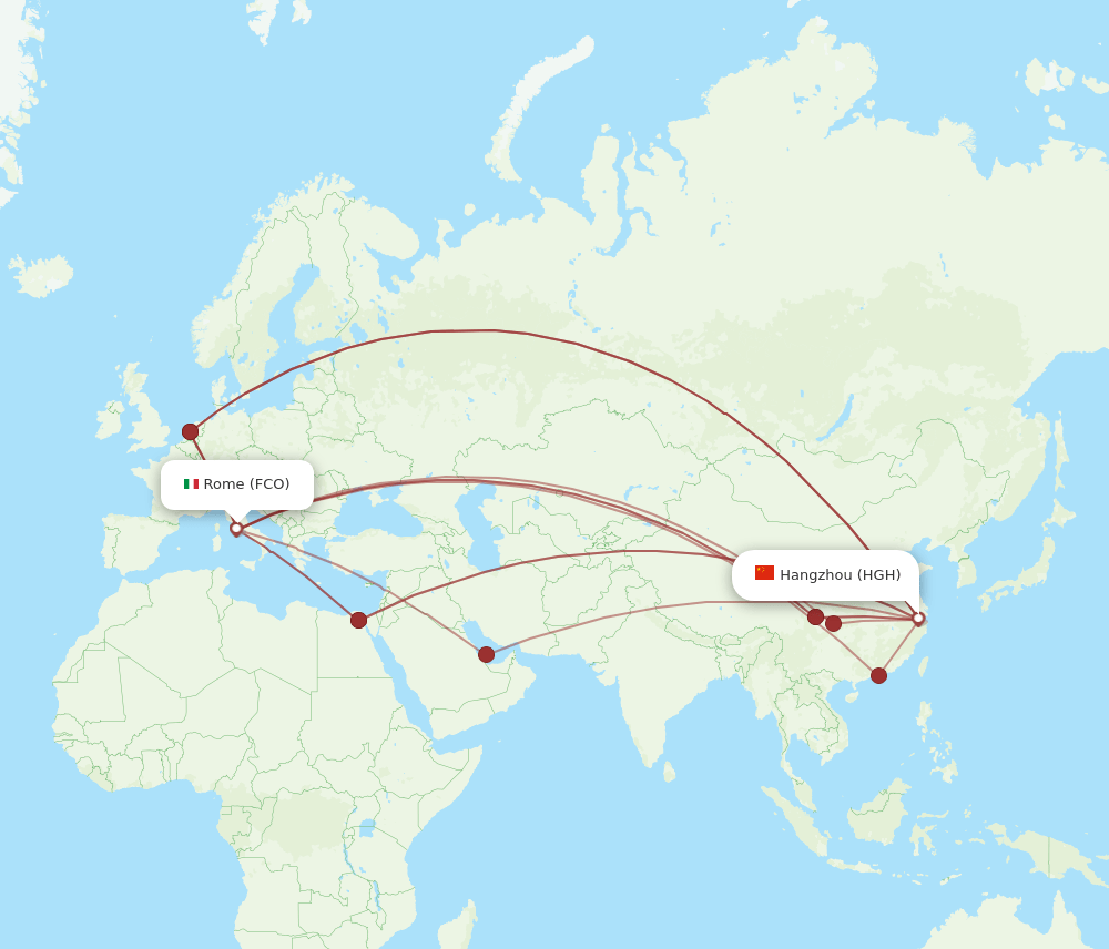 HGH to FCO flights and routes map