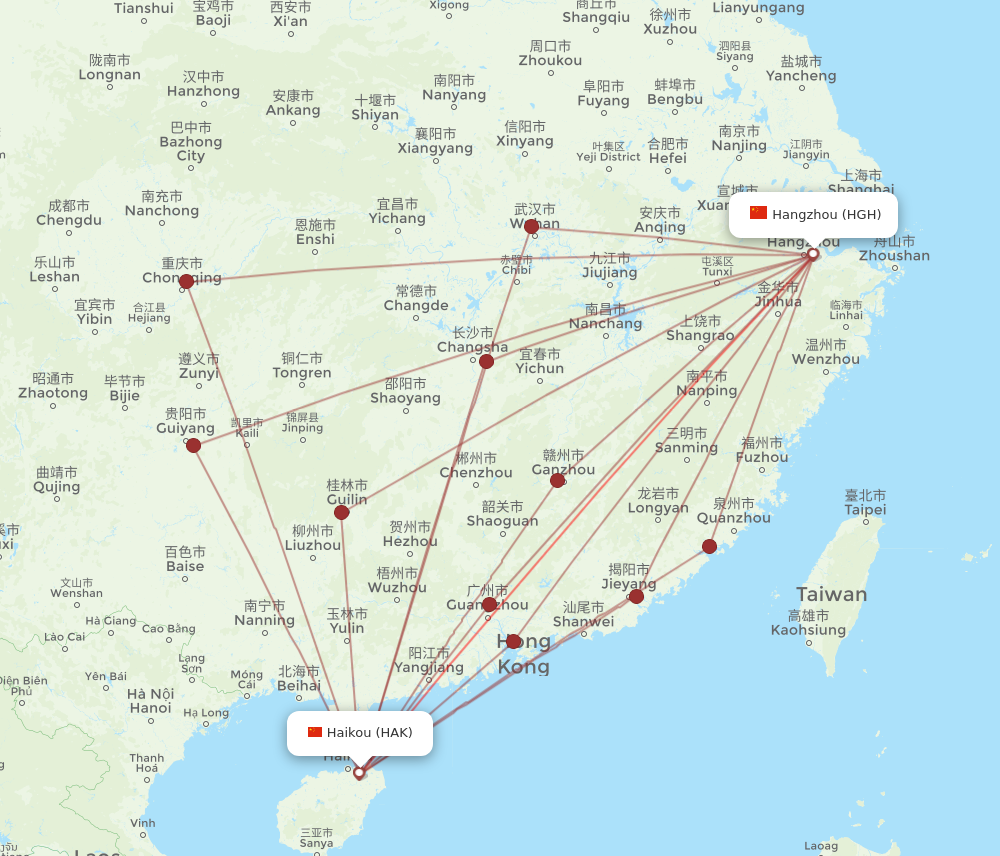 HGH to HAK flights and routes map
