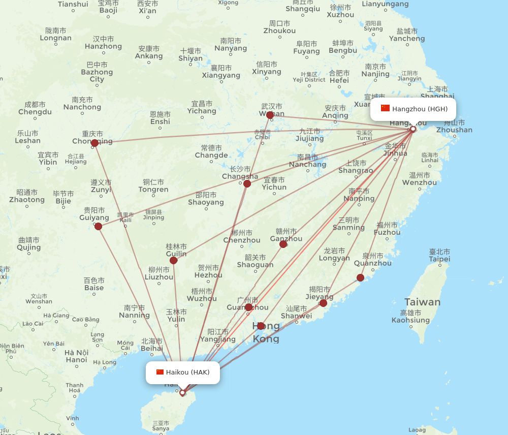 HGH to HAK flights and routes map