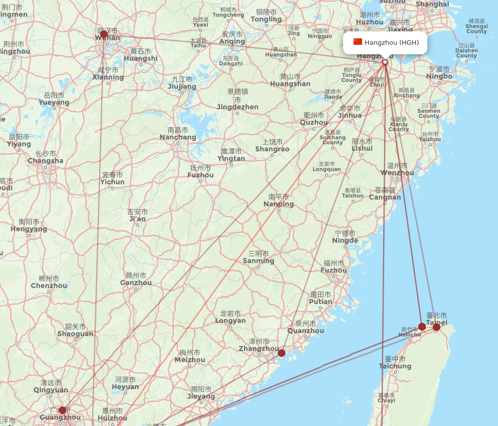 HGH to HKG flights and routes map