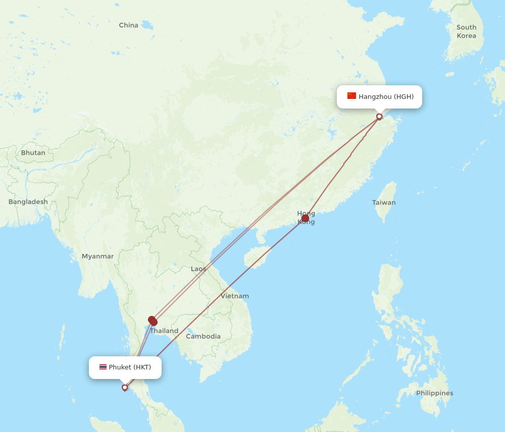 HGH to HKT flights and routes map