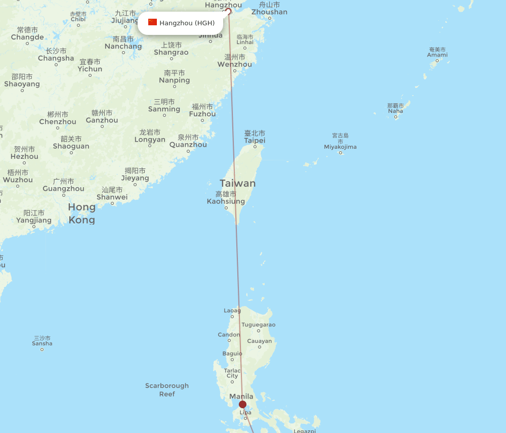 Hangzhou - Iloilo route map and flight paths