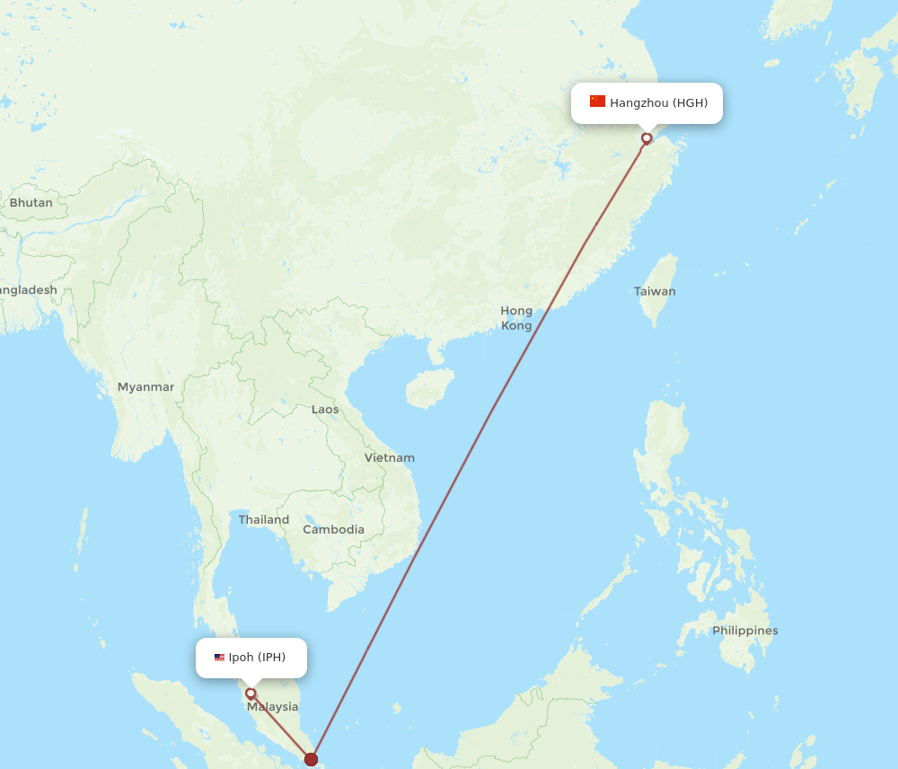 Ipoh - Hangzhou route map and flight paths
