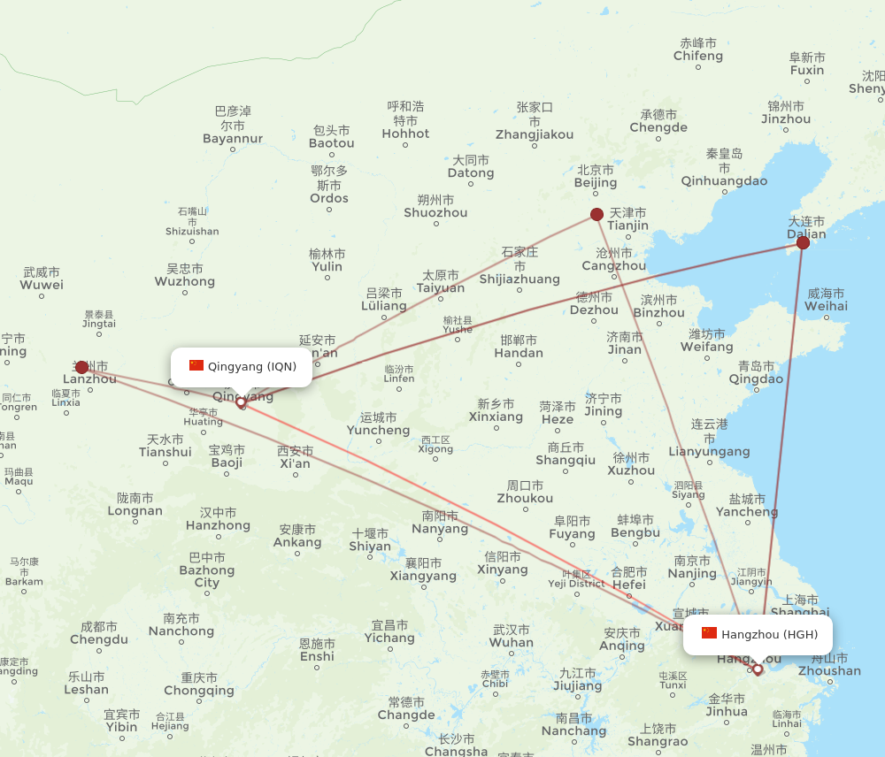 IQN to HGH flights and routes map
