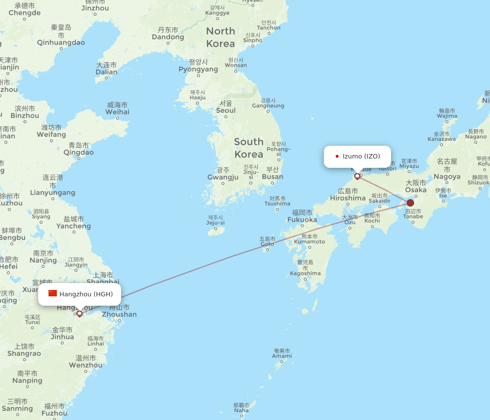 HGH to IZO flights and routes map