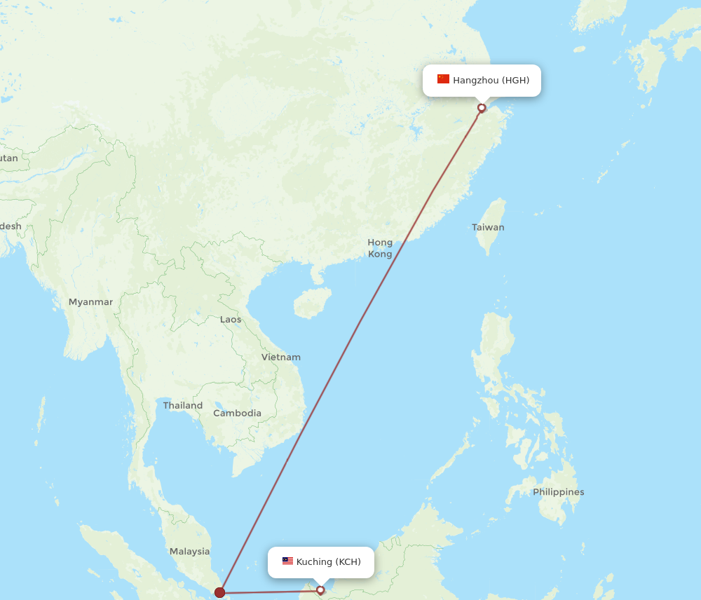 HGH to KCH flights and routes map