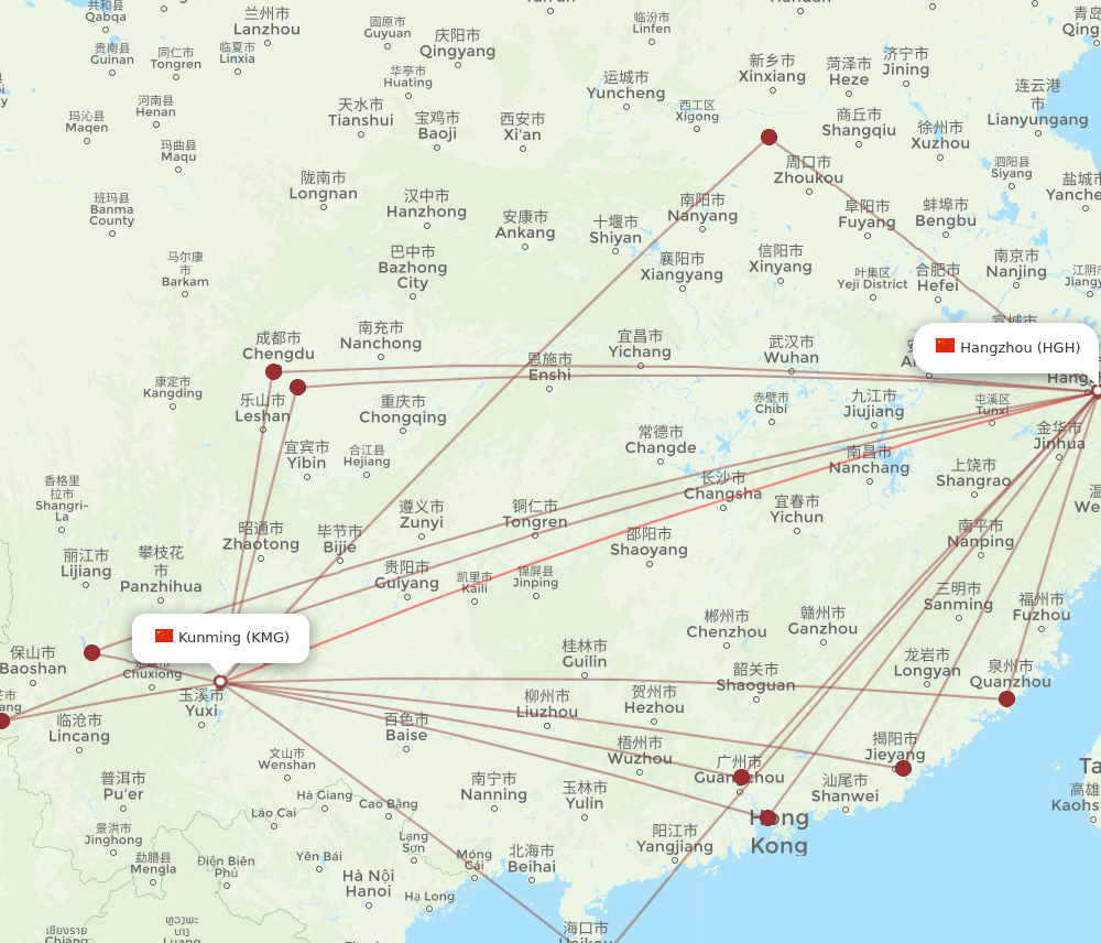 HGH-KMG flight routes