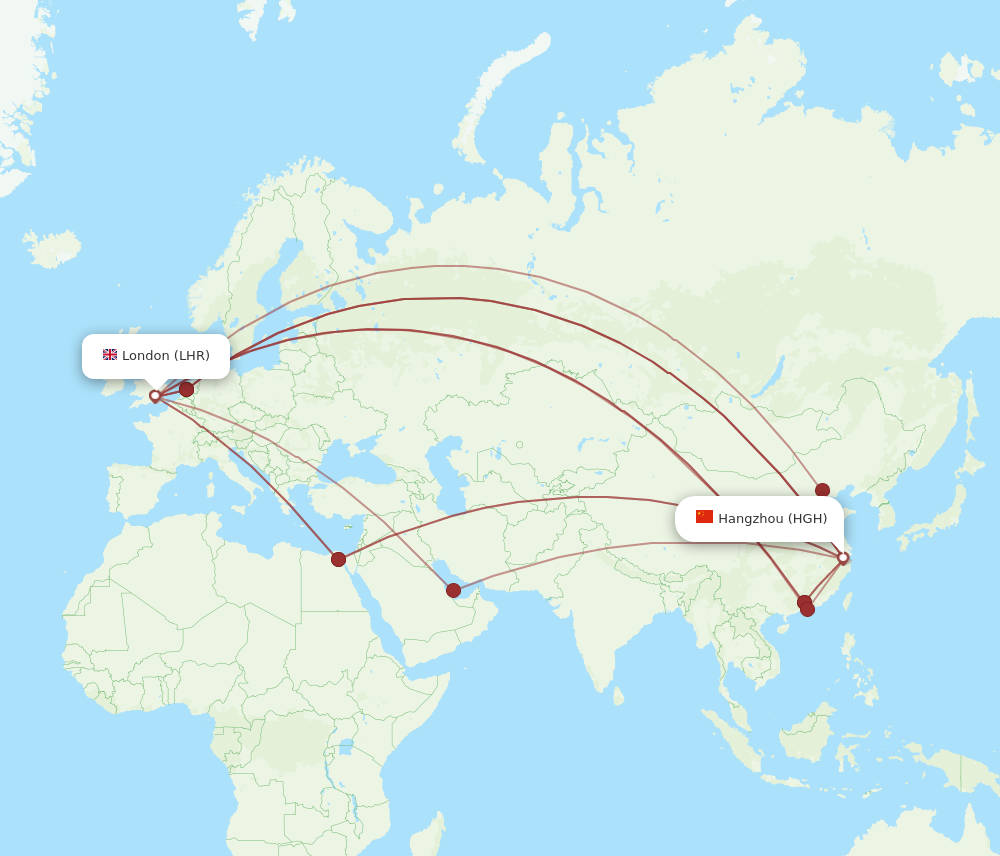 HGH to LHR flights and routes map