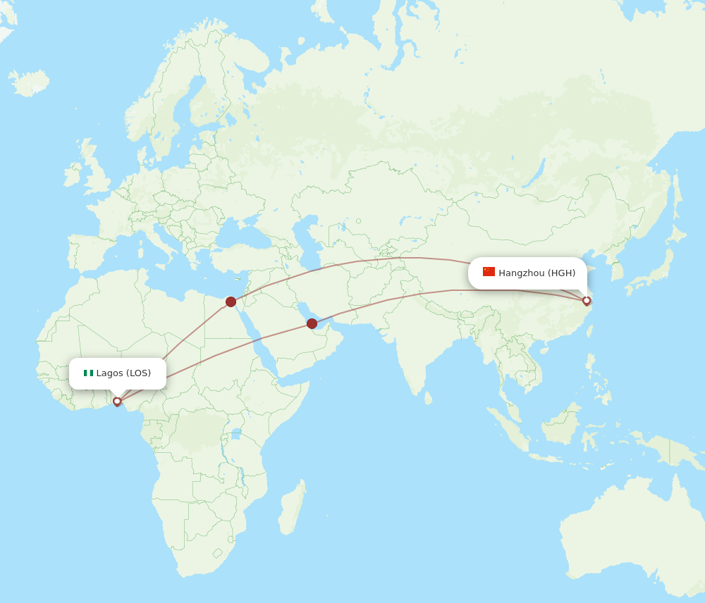 HGH to LOS flights and routes map