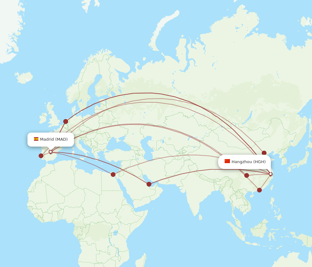 HGH to MAD flights and routes map