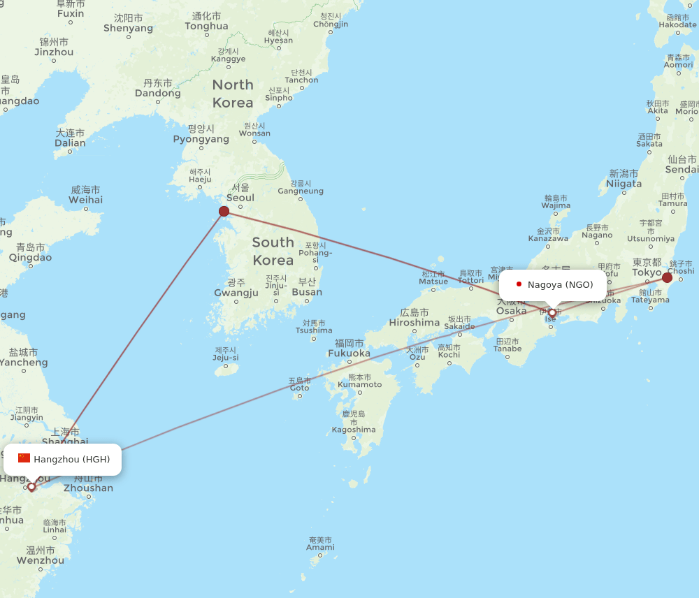 HGH to NGO flights and routes map