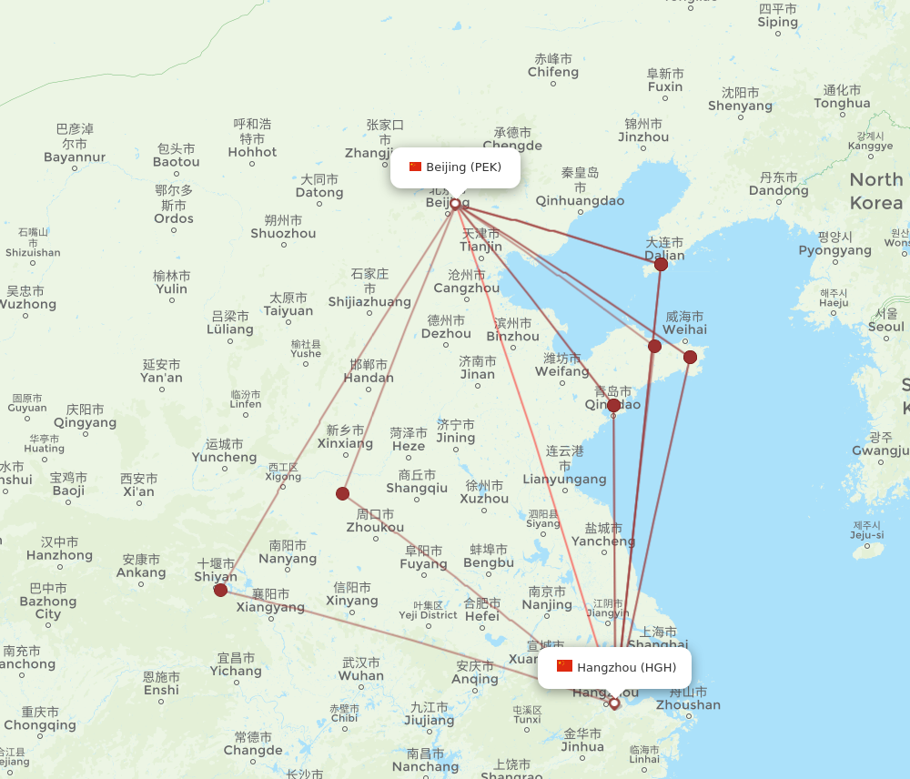 HGH to PEK flights and routes map