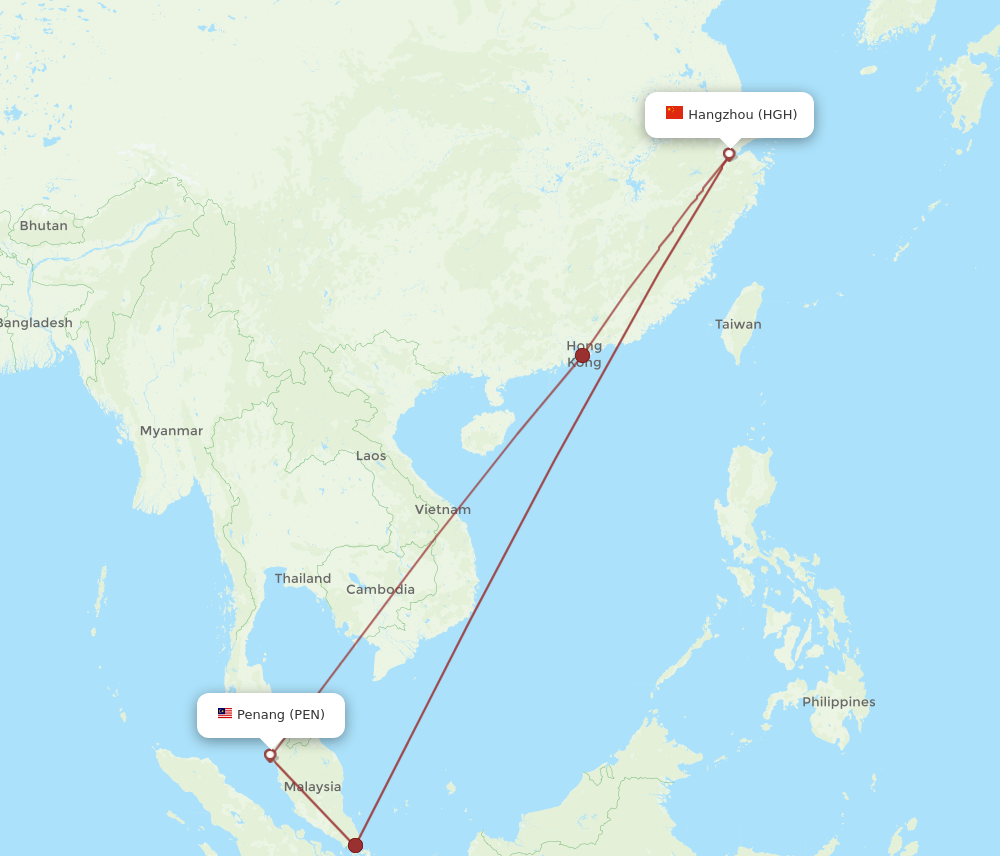 HGH to PEN flights and routes map