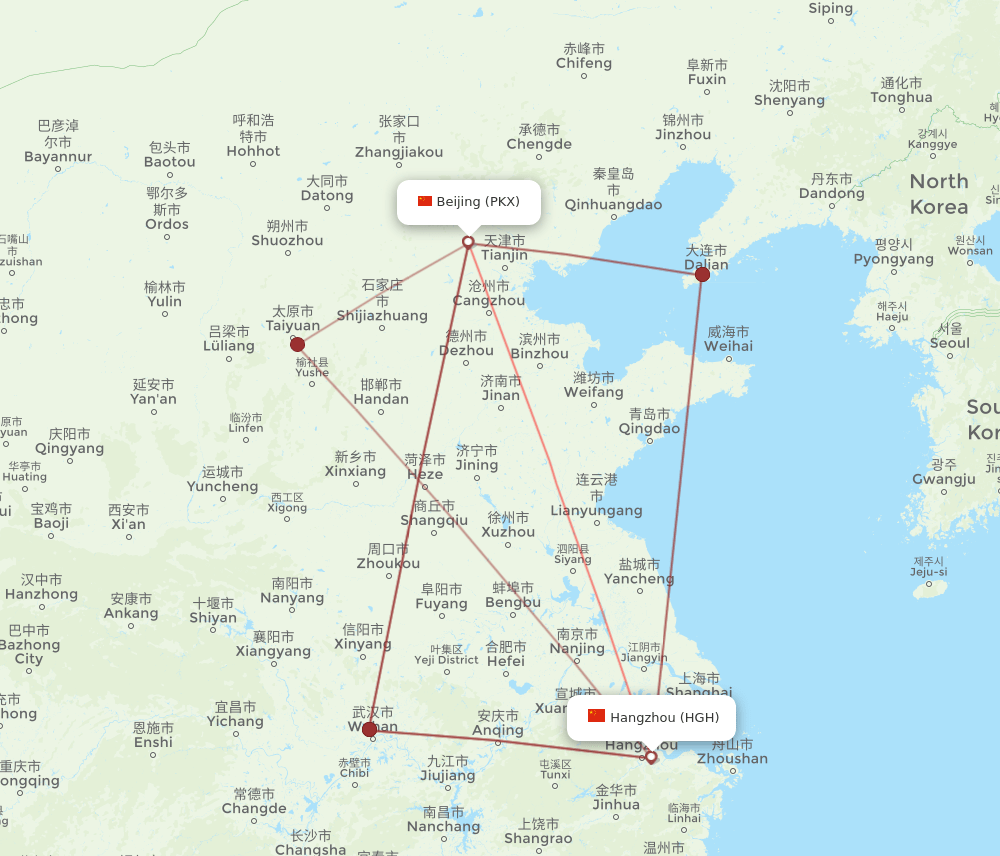 HGH to PKX flights and routes map