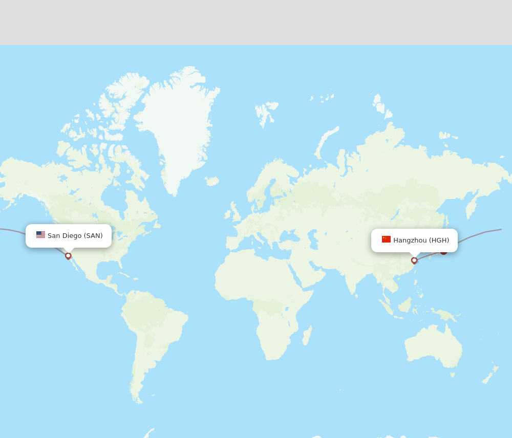 San Diego - Hangzhou route map and flight paths